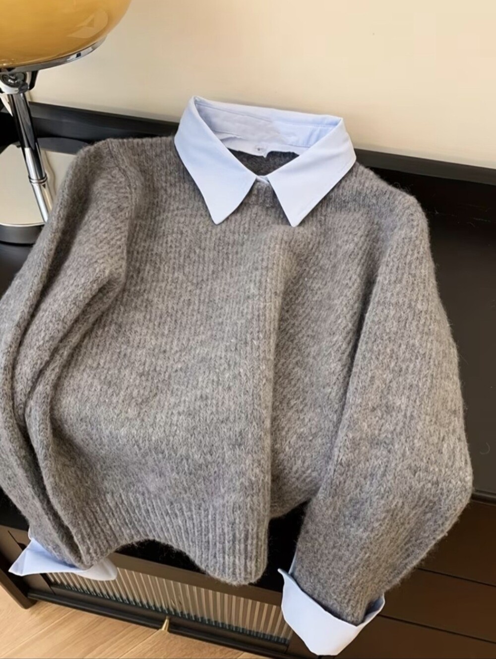 New Fashionable Elegant Faux Two-Piece  Collar Pullover Sweater Women'S Sweater